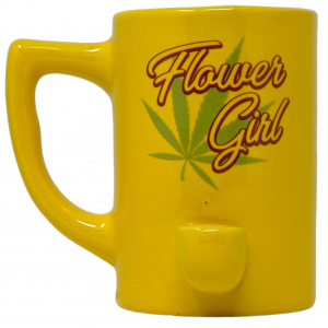 High Point Ceramic Yellow Flower Girl Mug Hand Pipe - [PM034]